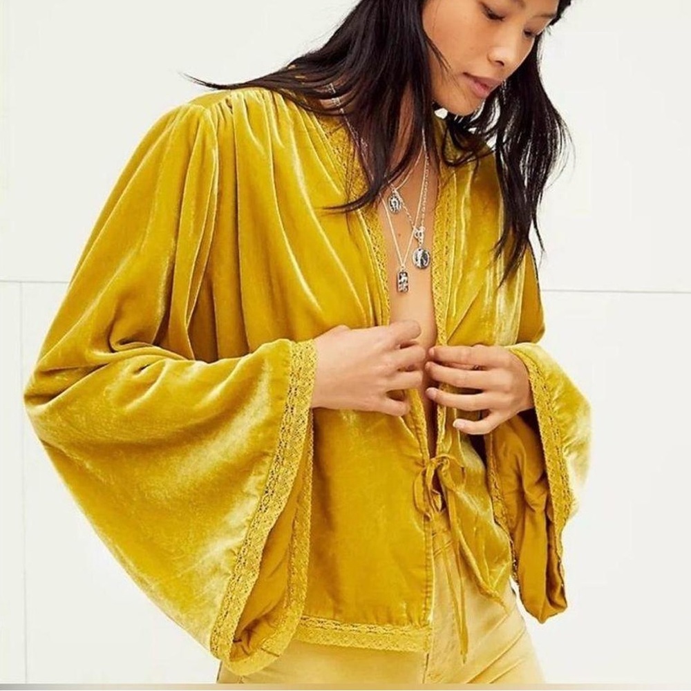 Free People Yellow Velvet Bed Jacket